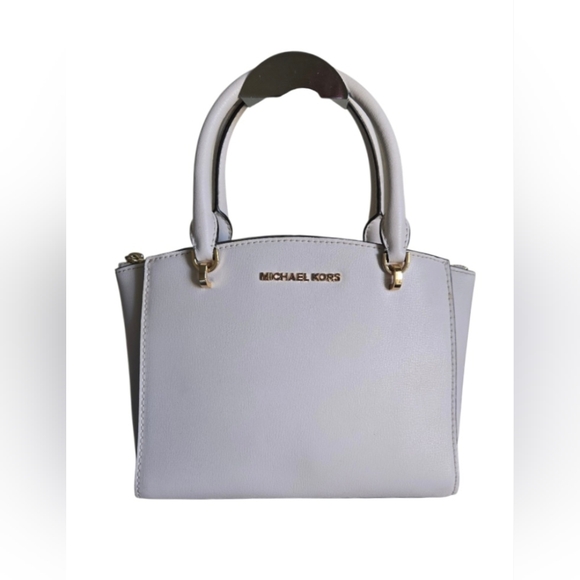 Michael Kors Handbags - Michael Kors Ellis Small White Leather Satchel/Crossbody with Gold Accents